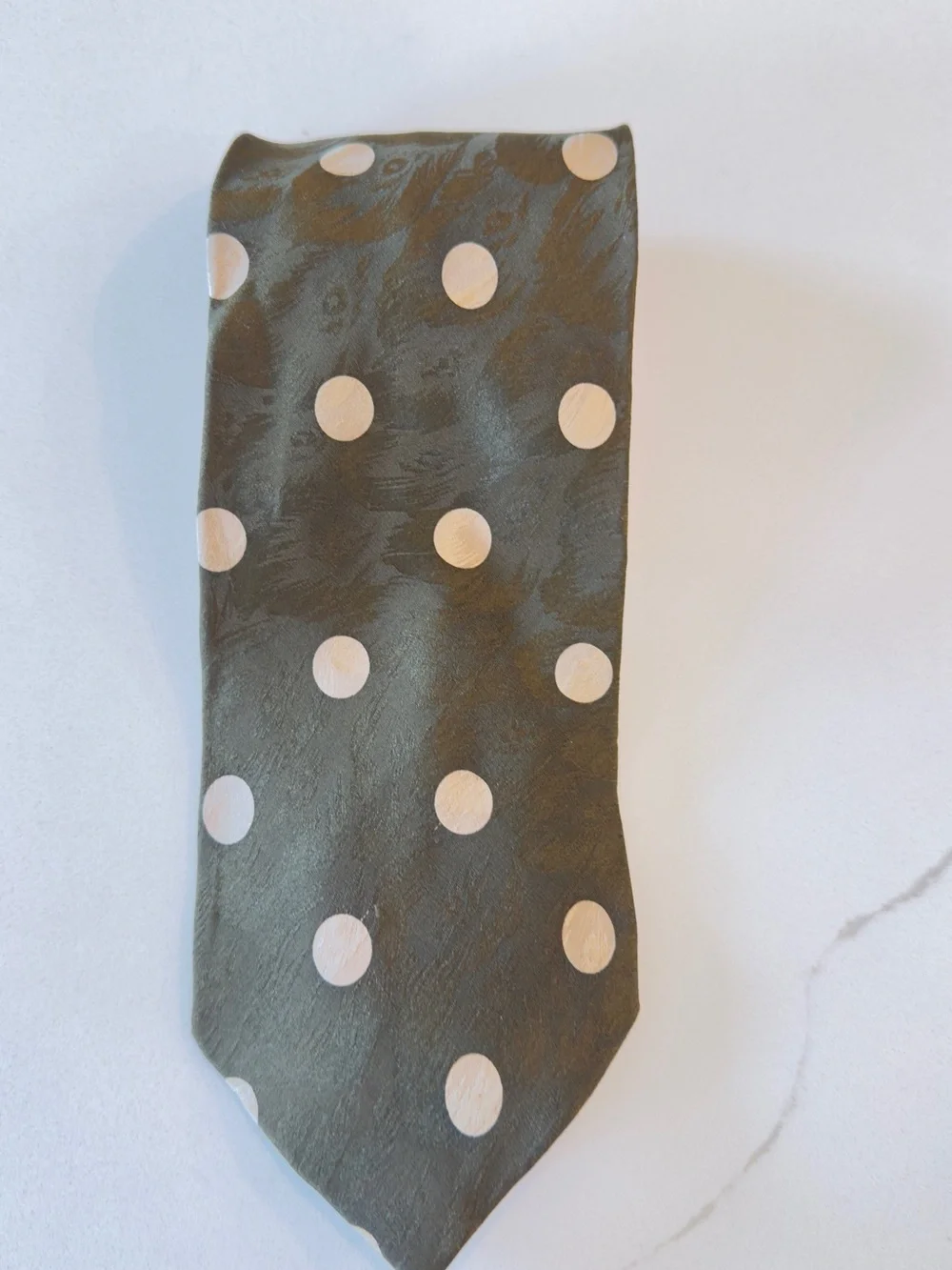 CARLO PALAZZI Men's Olive Green Polka Dot Tie with Cream Dots